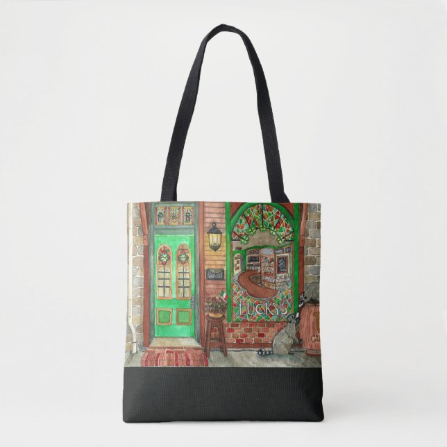 Irish Pub Watercolor Tote Bag Tygkasse (Framsida)