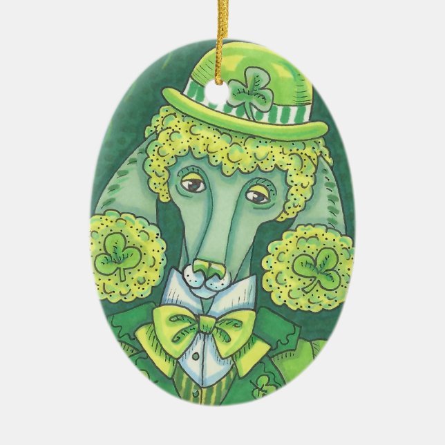 IRISH PUDEL ST. PATRICK'S DAY HUND ORNAMENT Oval (Framsidan)