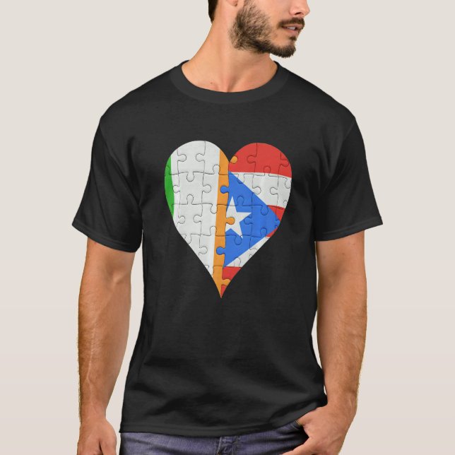 Irish Puerto Rican Flagga Heart T Shirt (Framsida)