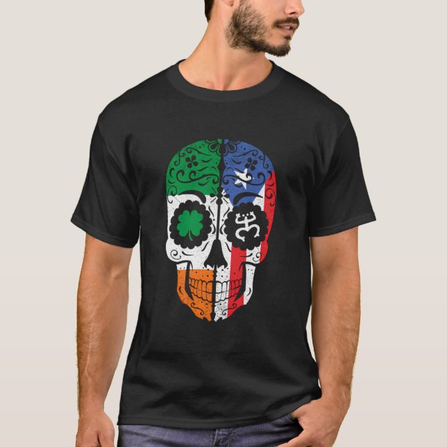 Irish Puerto Rican Flagga Skull Boricua Puerto Ric T Shirt (Framsida)