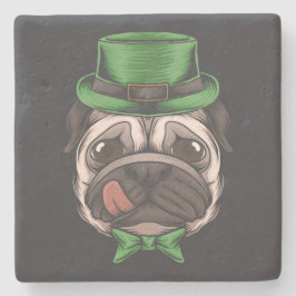Irish Pug St patrick's day grönt hat hund älskare Stenunderlägg