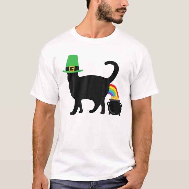 Irish Rainbow Cat Pot of Guld Funny St Patricks Da T Shirt (Framsida)