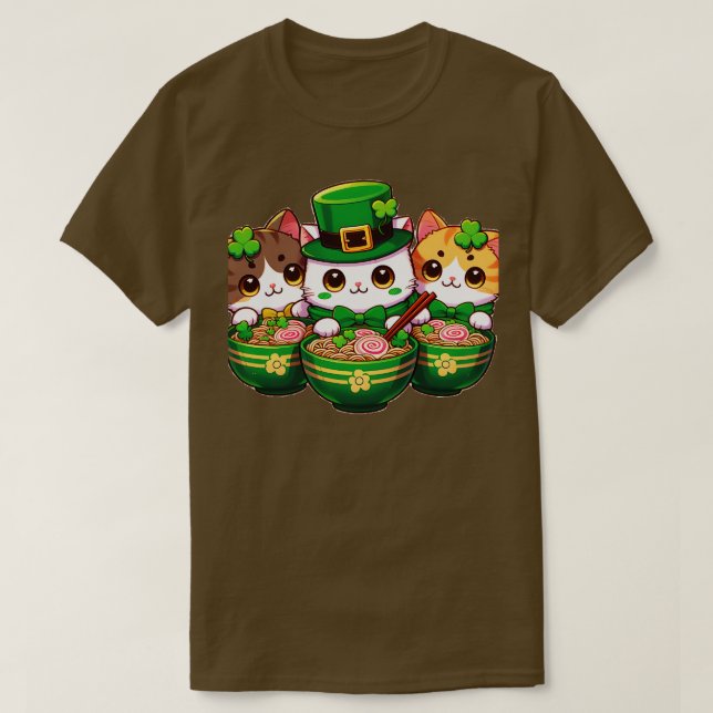 Irish Ramen Cats Cute St patricks day Women Girls T Shirt (Design framsida)