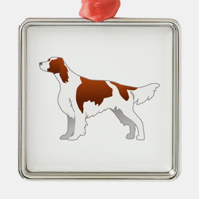 Irish Red and White Setter Basic Illustration Julgransprydnad Metall (Framsidan)