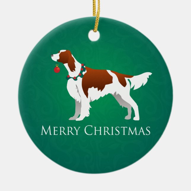 Irish Red and White Setter God jul Design Julgransprydnad Keramik (Framsidan)