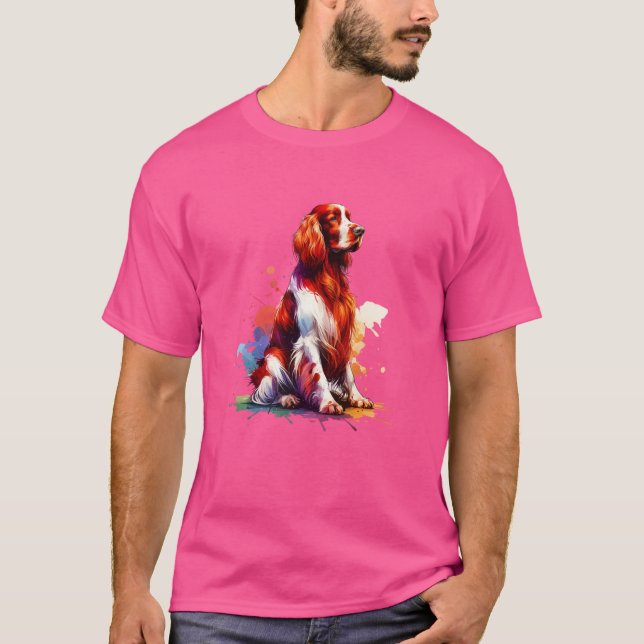 Irish Red and White Setter Hund T Shirt (Framsida)