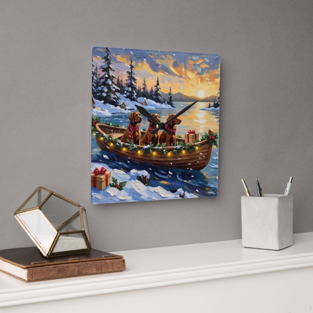Irish Red Setter Christmas Boat Holiday Fyrkantig Klocka (Kontor)