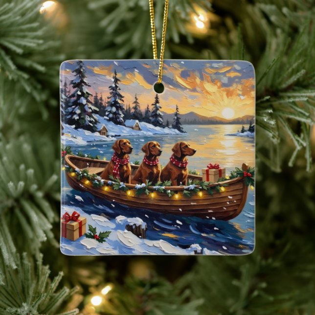Irish Red Setter Christmas Boat Holiday Julgransprydnad Keramik (Träd)