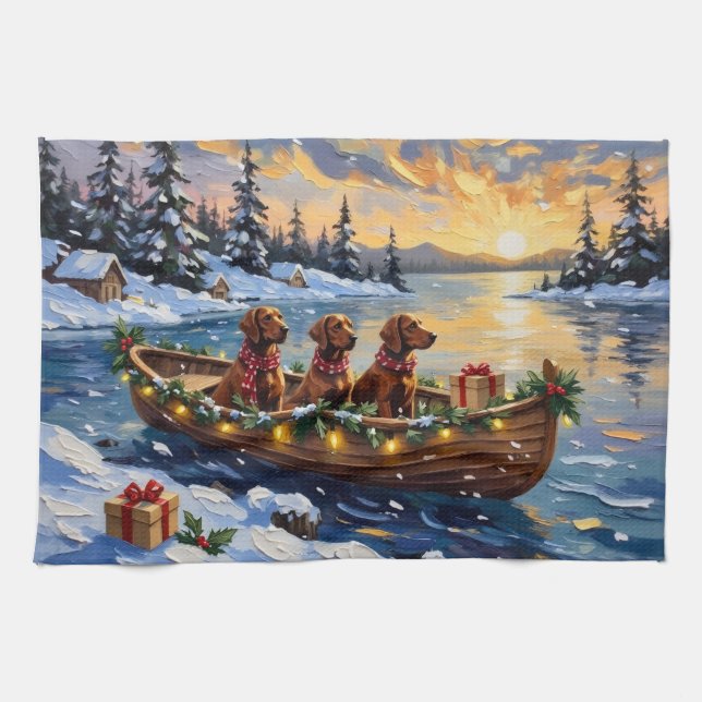 Irish Red Setter Christmas Boat Holiday Kökshandduk (Horisontell)
