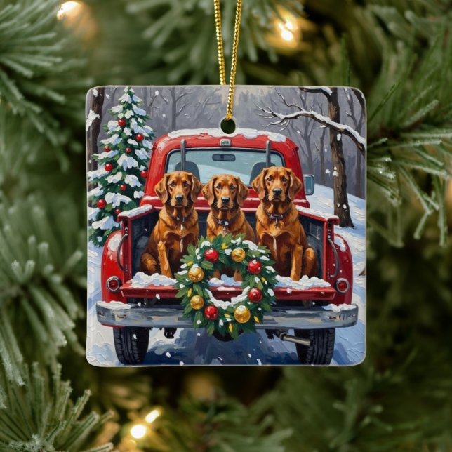 Irish Red Setter Christmas Red Truck Holiday Julgransprydnad Keramik (Träd)