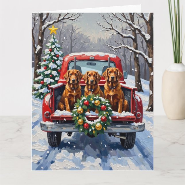 Irish Red Setter Christmas Red Truck Holiday Kort (Framsida)