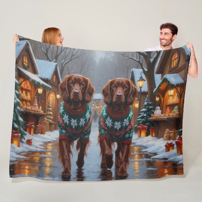 Irish Red Setter Dogs Christmas Snow Holiday Fleecefilt (På plats)