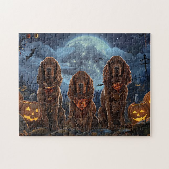 Irish Red Setter Halloween Spooky Pussel (Horisontell)