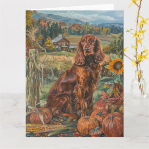 Irish Red Setter Hund Autumn Harvest Thanksgiving Kort