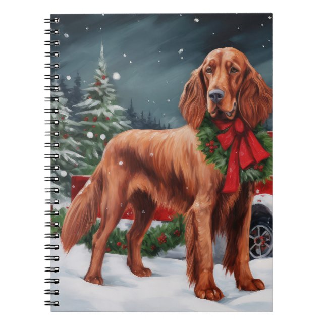 Irish Red Setter Hund i Snö jul Anteckningsbok (Framsidan)