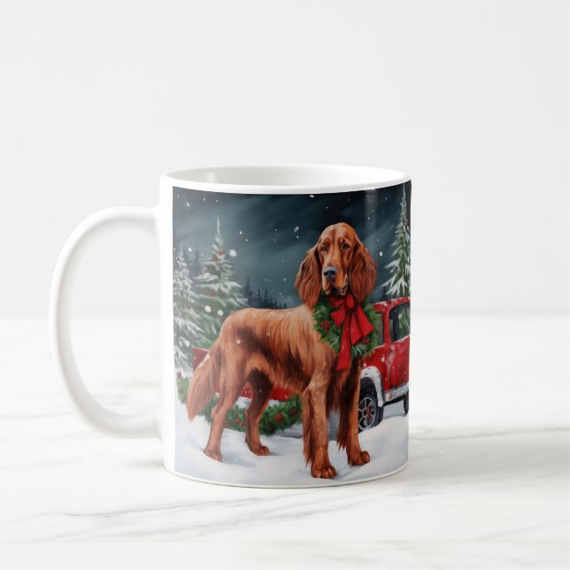 Irish Red Setter Hund i Snö jul Kaffemugg (Vänster)
