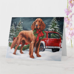 Irish Red Setter Hund i Snö jul Kort