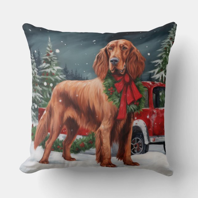 Irish Red Setter Hund i Snö jul Kudde (Framsida)