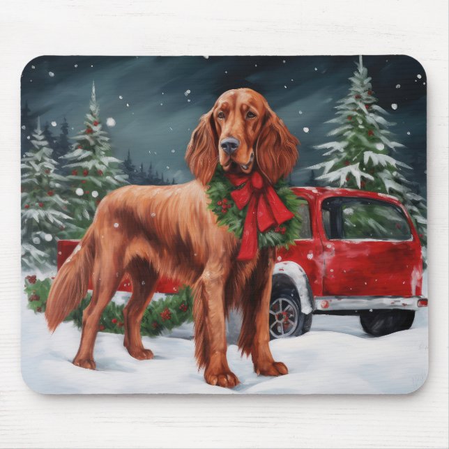 Irish Red Setter Hund i Snö jul Musmatta (Framsidan)