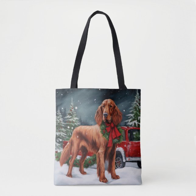 Irish Red Setter Hund i Snö jul Tygkasse (Framsida)