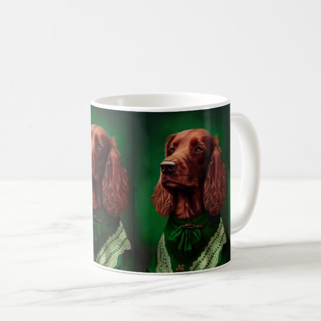 Irish Red Setter Hund in St. Patrick Day Dress Kaffemugg (Framsida höger)