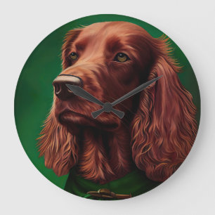 Irish Red Setter Hund in St. Patrick Day Dress Stor Klocka