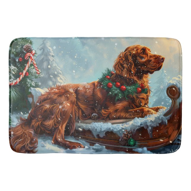 Irish Red Setter Hund jul Festive Badrumsmatta (Framsidan)