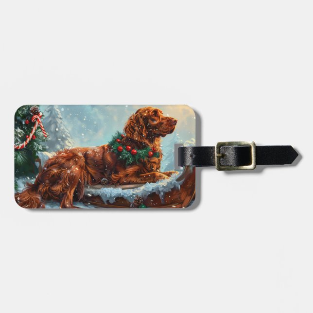 Irish Red Setter Hund jul Festive Bagagebricka (Horisontell Framsida)