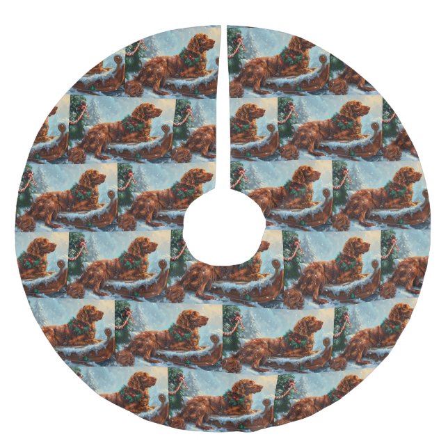 Irish Red Setter Hund jul Festive Julgransmatta Borstad Polyester (Framsidan)