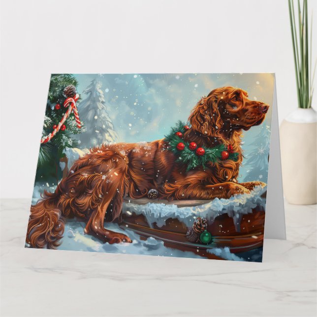 Irish Red Setter Hund jul Festive Kort (Framsida)