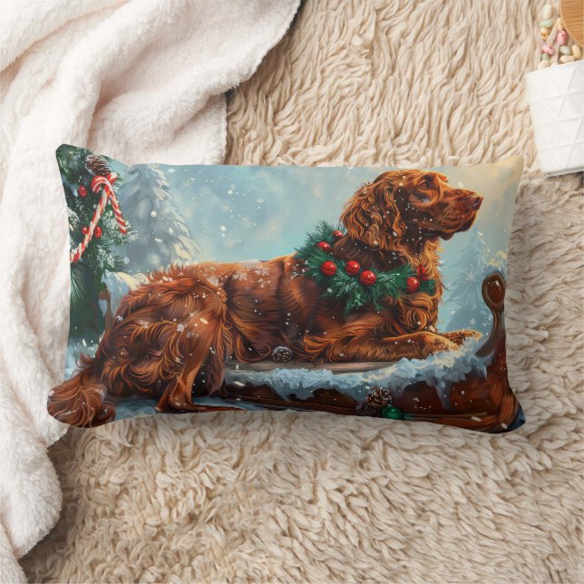 Irish Red Setter Hund jul Festive Lumbarkudde (Filt)