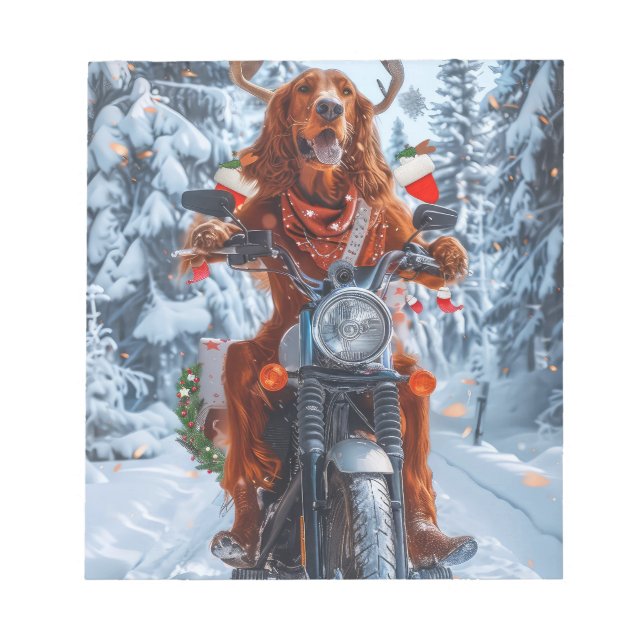 Irish Red Setter Hund Riding Motorcycle jul jul Anteckningsblock (Framsida)