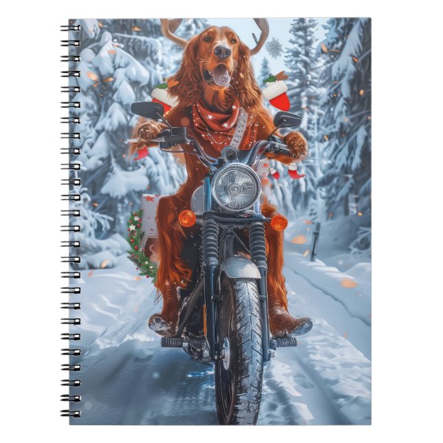 Irish Red Setter Hund Riding Motorcycle jul jul Anteckningsbok (Framsidan)