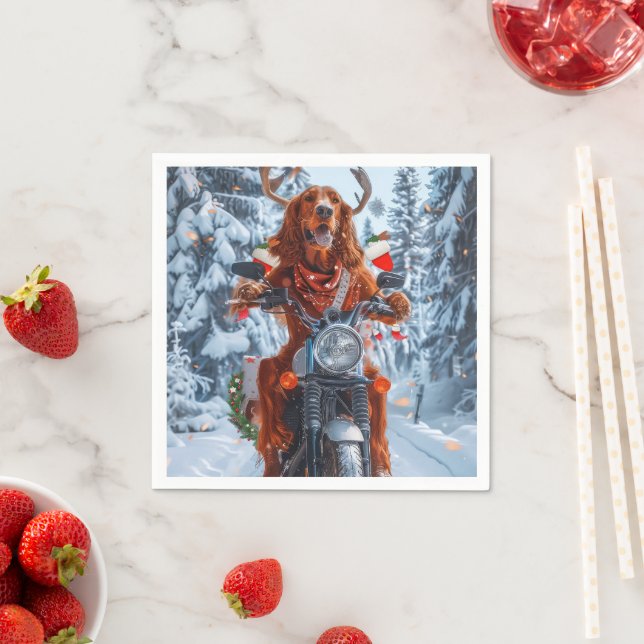 Irish Red Setter Hund Riding Motorcycle jul jul Pappersservett (Insitu)