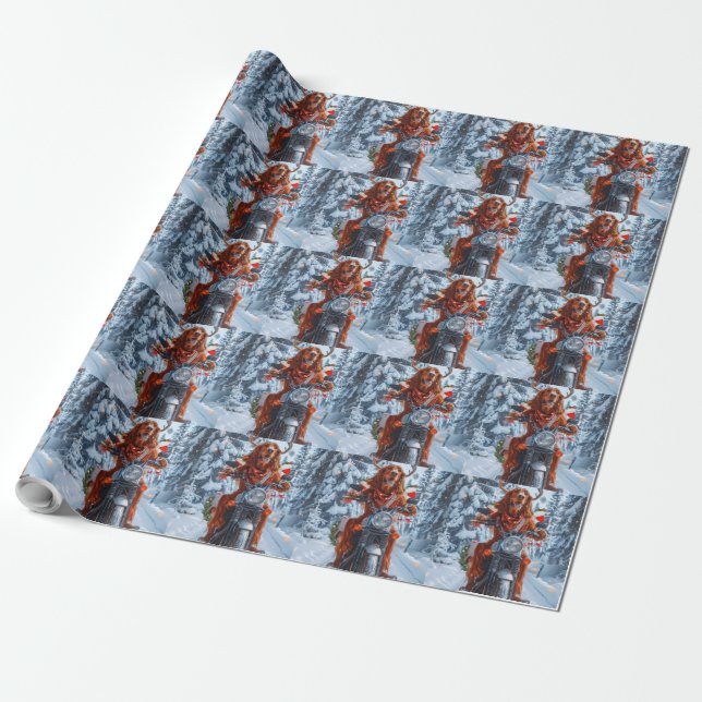 Irish Red Setter Hund Riding Motorcycle jul jul Presentpapper (Utrullad)