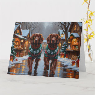 Irish Red Setter Hundar jul, Snö Helgdag Kort