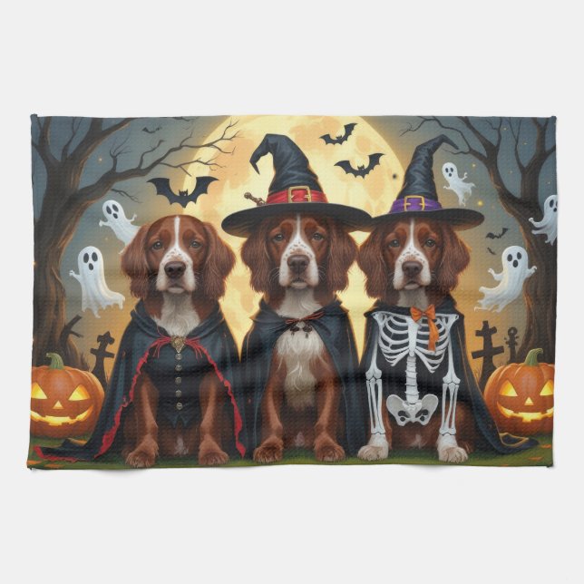 Irish Red Setter Hundar Pumpkin Halloween Funny Kökshandduk (Horisontell)
