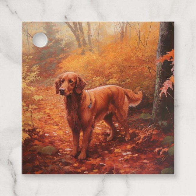 Irish Red Setter i Höst löv Fall Inspire Gåvor Etiketter (Framsida)