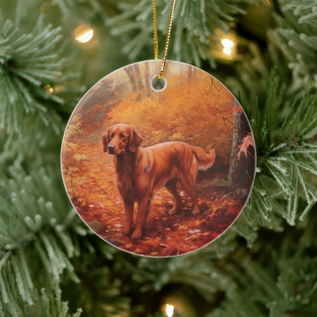 Irish Red Setter i Höst löv Fall Inspire Julgransprydnad Keramik (Träd)
