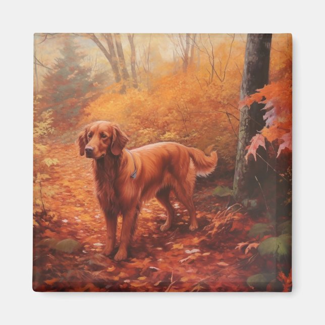 Irish Red Setter i Höst löv Fall Inspire Magnet (Framsidan)