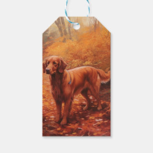 Irish Red Setter i Höst löv Fall Inspire Presentetikett