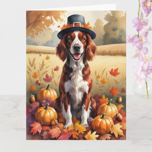 Irish Red Setter in Höst löv Thanksgiving Art Kort (Orkide)