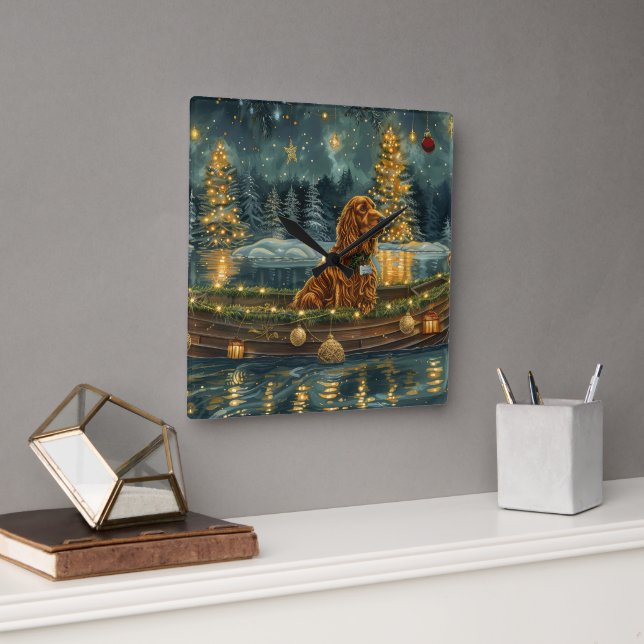 Irish Red Setter jul Festive Voyage Fyrkantig Klocka (Kontor)