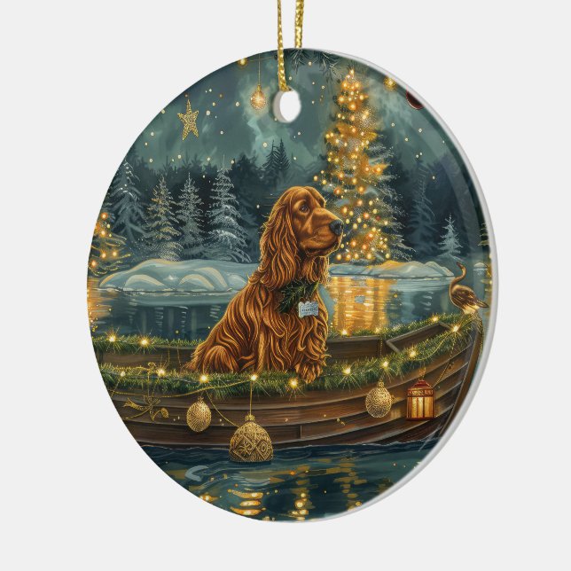 Irish Red Setter jul Festive Voyage Julgransprydnad Keramik (Vänster)