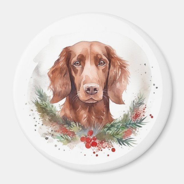 Irish Red Setter jul Wandetive Festive Valp Magnet (Framsidan)
