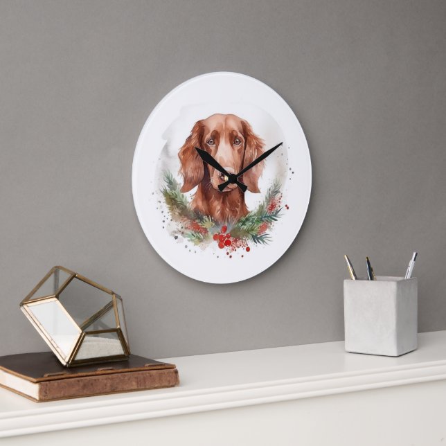 Irish Red Setter jul Wandetive Festive Valp Stor Klocka (Kontor)