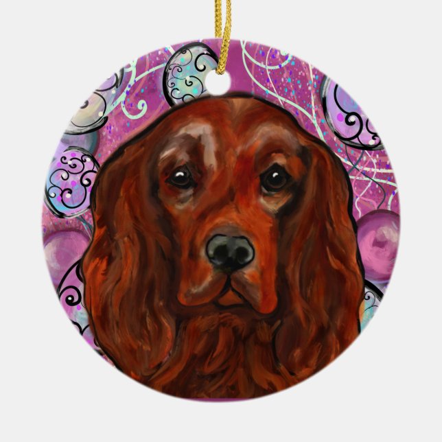 Irish Red setter Julgransprydnad Keramik (Framsidan)
