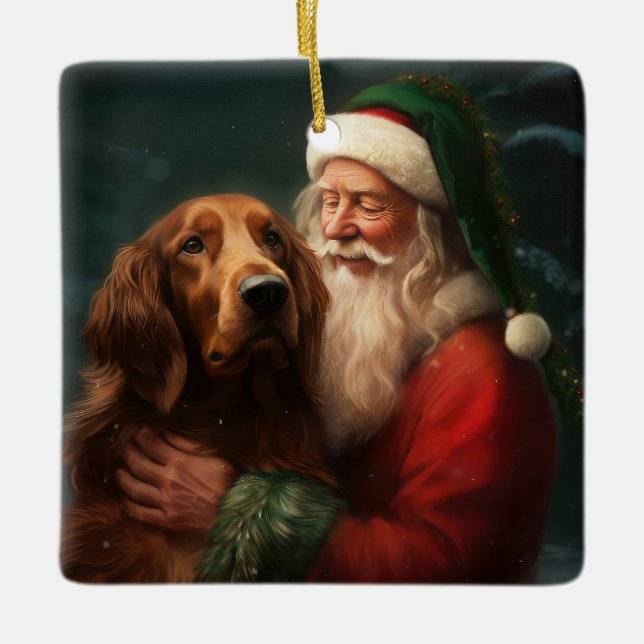Irish Red Setter Jultomten Festive jul Julgransprydnad Keramik (Framsida)