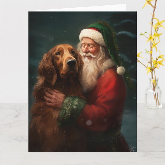 Irish Red Setter Jultomten Festive jul Kort (Gul blomma)