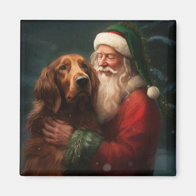 Irish Red Setter Jultomten Festive jul Magnet (Framsidan)